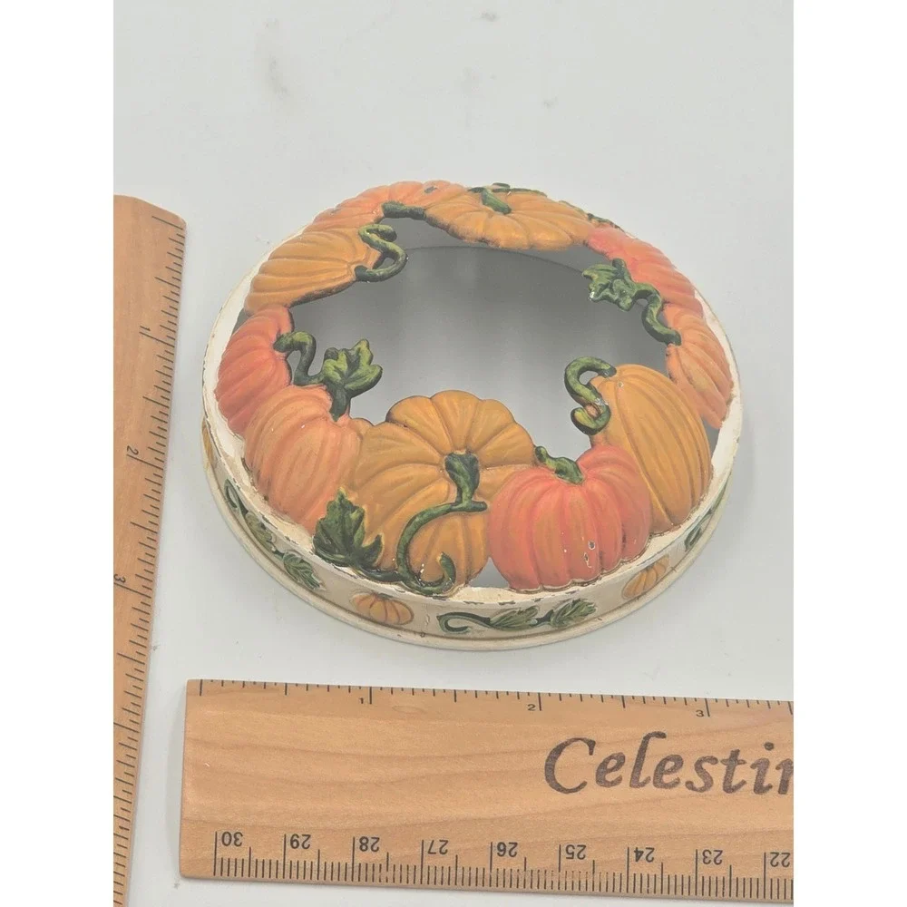 Yankee Candle Pumpkin Jar Topper Metal Candle Shade Fall Harvest Orange